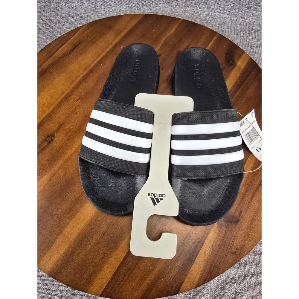 Adidas Adilette Shower Slides Mens 13 Core Black White GZ5922 Cloudfoam Sandals - Picture 4 of 14